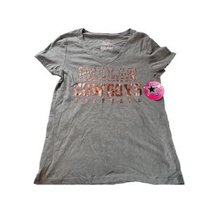 NWT Dallas Cowboys Womens Ladies Metallic Short Sleeve T-Shirt Sage Green Small